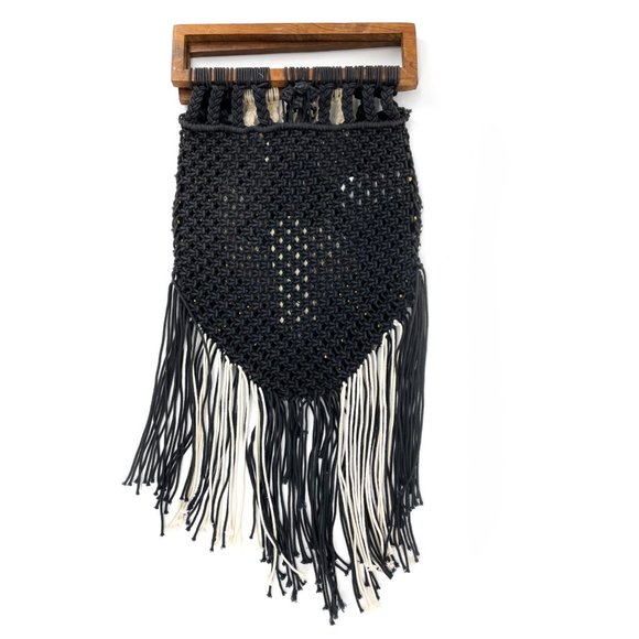 CLEOBELLA🌺Seville Boho Fringe Retro Macrame Beaded Clutch Black & White - Picture 9 of 12